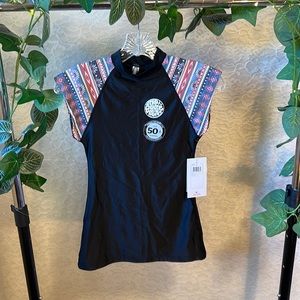 Rip Curl Cabana Cap Sleeve Swim Shirt, Black, Women’s Size XS